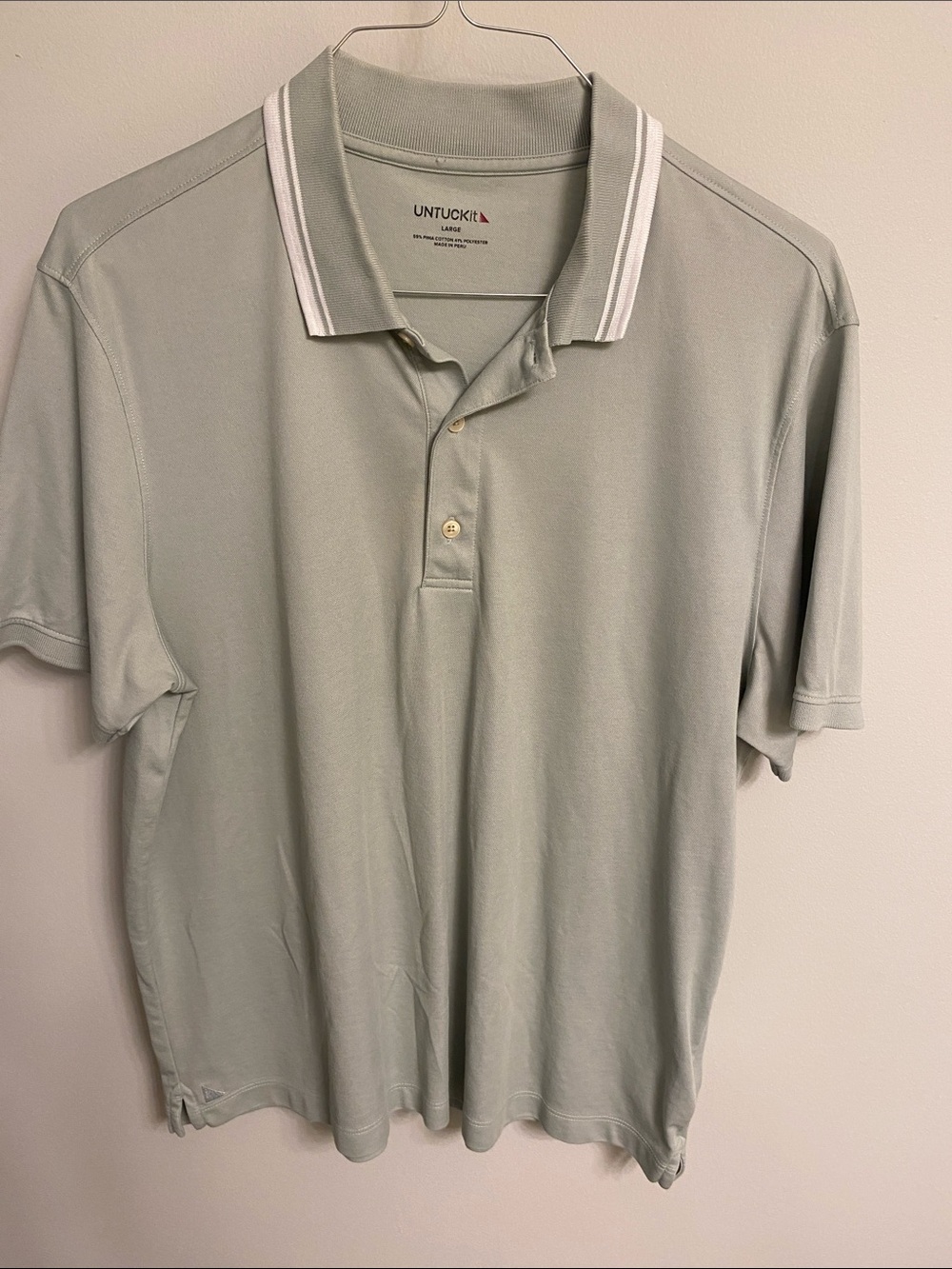 UNTUCKit Light Sage Green Polo with White Collar Stripes